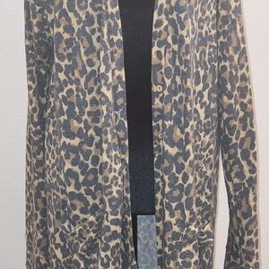 Agnes & Dora Leopard Print Open Cardigan in Tan and Black